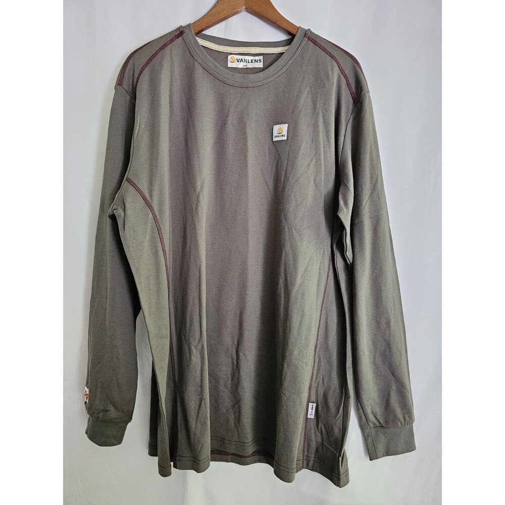 VANLENS T-Shirt Olive Gray Fire Resistant Long Sleeve Crewneck CAT2 Size 2XL